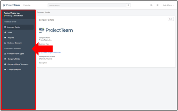 New company admin area in ProjectTeam