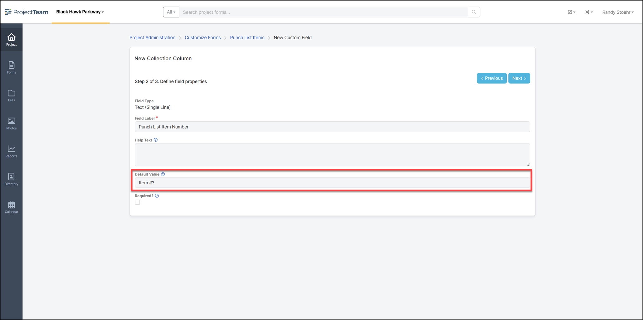 Create Default Values and Rows for Project Collections