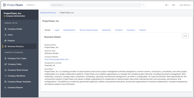 ProjectTeam Business Directory Screenshot