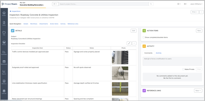 ProjectTeam.com form showing photo fields in a collection table