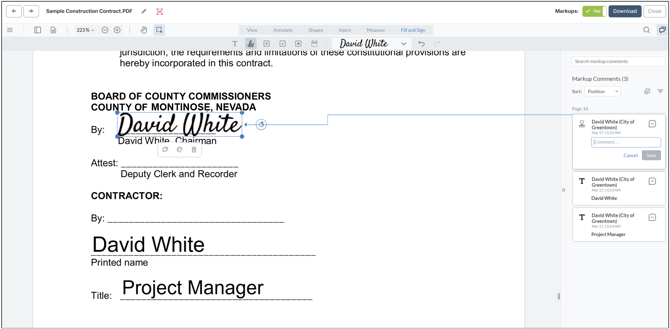 Digital signature added to document in ProjectTeam.com
